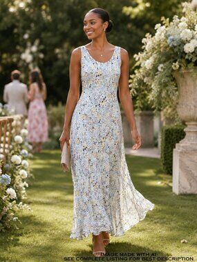 Y2K Jones New York Silk Sundress 12 Watercolor Wedding Formal Grad 100% Silk
